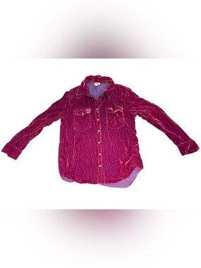 Sundance Pink Magenta Crushed Velvet Pearl-snap Blouse Long Sleeve Western